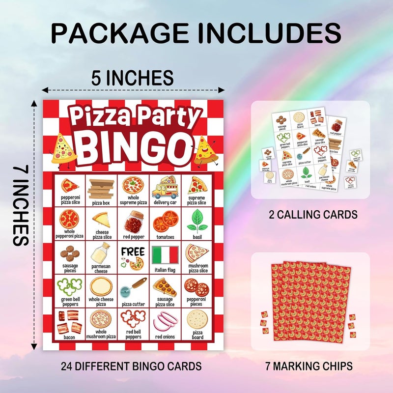 Mueddur Pizza Party Bingo Card, Pizza Bingo Set for Adults Large Group Family Friends, Sleepover Party Game, Gourmet Food Bingo Kit for Birthday, Holiday Games for 24 Players -05 - Image 2